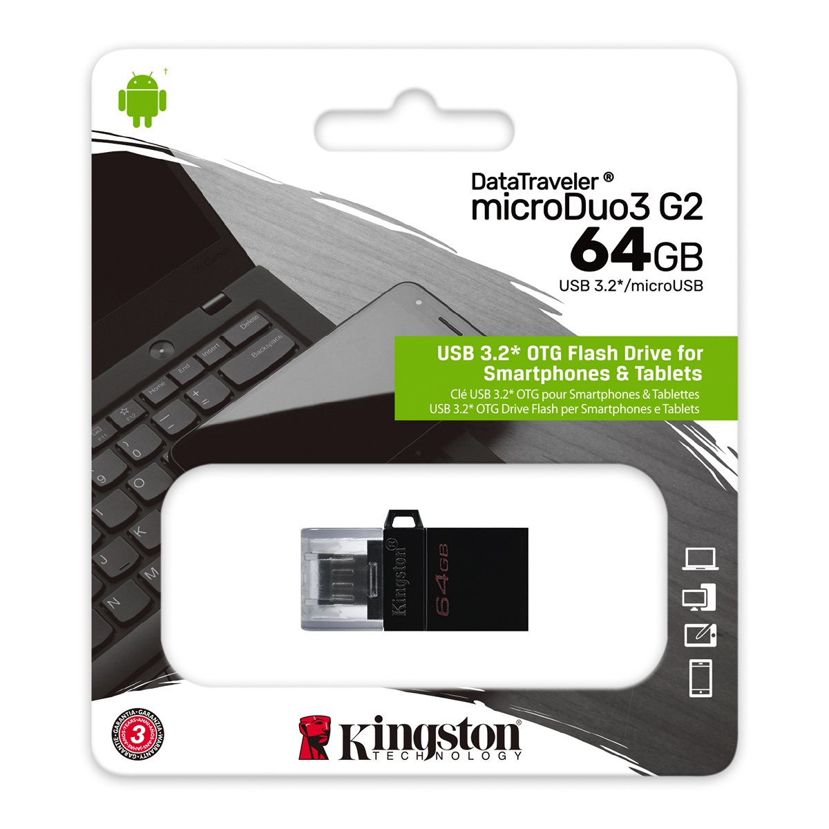 Pen Drive Kingston DataTraveler microDuo3 Gen2 64GB USB 3.2 Gen1 Preta 2